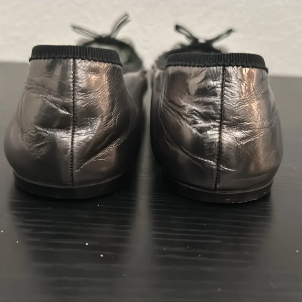 Authentic Prada luxury designer woman's signature silver soft leather flats 10